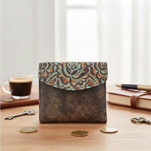 Patricia Nash Turquoise and Brown Embossed Leather Wallet